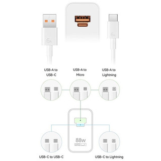 HUAWEI 华为 HW-200440C00 手机充电器 USB-A/Type-C 88W+双Type-C 数据线 白色