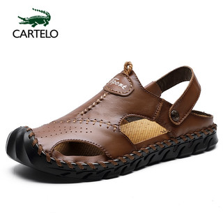 卡帝乐鳄鱼(CARTELO)新款真皮包头户外沙滩凉鞋休闲男鞋