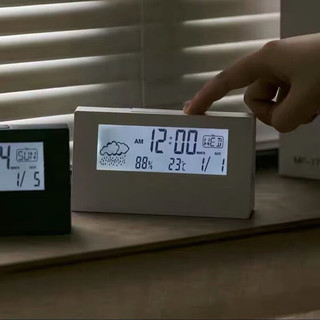 京品小米电子闹钟温湿度计学生床头台钟创意数字时钟多功能气象电子闹钟 白色亮光款