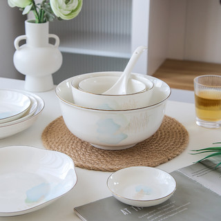 彩云间新骨瓷陶瓷餐具碗调味碟面碗汤碗鱼盘日式高脚碗沙拉勺子