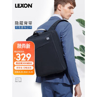 PLUS会员：LEXON 乐上 双肩包商务笔记本电脑包15.6英寸双隔层大容量男书包防泼水蓝黑色