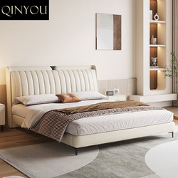 qinyou 亲友 2023新款真皮床意式大小户型主卧室1.8米1.5米双人床头层牛皮