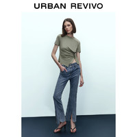 URBAN REVIVO 女士休闲褶皱紧身圆领短袖T恤 UWH432007