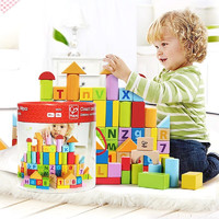 Hape 1-3岁男女孩字母早教玩具 木质桶装数字积木 80粒 大颗粒