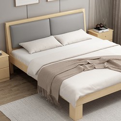 步韵 实木床双人床 实木床+软靠+床垫 1.5*2m