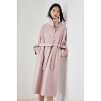高级羊毛大衣时尚设计感毛呢外套秋冬直筒双面呢大衣 L 粉色