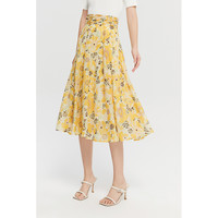 夏季新款女装时尚简约通勤高腰印花A字半身裙 S 黄花616