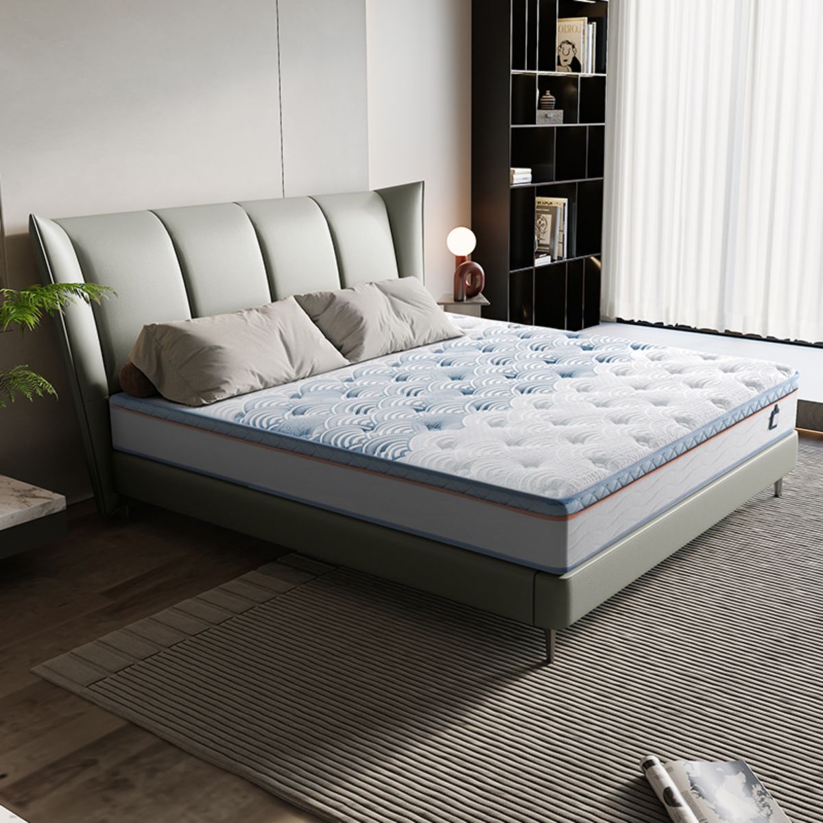 现代真皮软床奶油风温馨软包怀抱结婚双人床8073(30天发货)