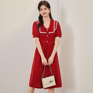 MB 2023夏季新款时尚气质高级显瘦百搭舒适甜美可爱连衣裙 M 橘红色