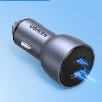 UGREEN 绿联 车载充电器 航空铝银 【USB+USB】24w闪充