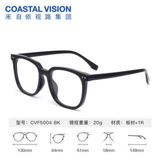 依视路（ESSILOR） 商务男镜架时尚镜框女配依视路镜片光学近视眼镜网上配镜 板材-全框-5004BK-黑色 镜框+依视路A4防蓝光1.74定制片