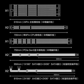 PHANTEKS 追风者 REVOLT电源专用CBKT-G5S黑色电源模组线套装(柔软伞绳线/阳极铝线环/RTX40系PCIE5.0)