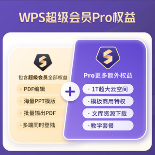 WPS 金山软件 超级会员 1年卡 含230+会员特权 含模板图片商 500/ PDF WPS AI 1 pro 4（
