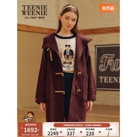 TEENIE WEENIE 小熊毛呢大衣女冬季连帽宽松女呢子外套学院风 酒红色 165/M