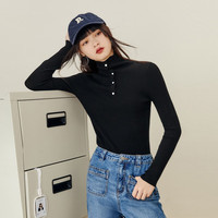 太平鸟女装 太平鸟秋冬女士针织衫套头长衫长袖打底衫女 黑色气质打底线套衫 S