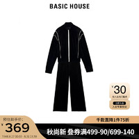 BASIC HOUSE/百家好2023春撞色拼接外套运动两件套套装微喇休闲裤 黑色 S