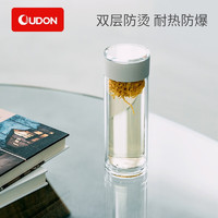 OUDON 便携式高硼硅 玻璃杯 随身创意水杯 双层耐热时尚男女茶杯 知性白