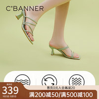 C.BANNER 千百度 女鞋2023夏季凉拖鞋粗跟绑带外穿法式高跟拖鞋气质舒适A23382009