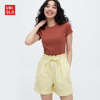 UNIQLO 优衣库 女装 麻棉短裤(系带可调节条纹 夏季薄款 休闲) 457386