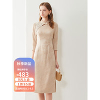 JANE STORY 經典故事 2023早秋新中式旗袍改良版新款高贵优雅气质旗袍连衣裙女小个子 香槟杏色 M