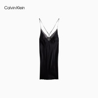 Calvin Klein 内衣23早秋女性感蕾丝细肩带深V桑蚕丝睡裙QS7051 UB1-太空黑 S