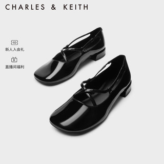 CHARLES&KEITH23秋季圆头交叉绊带芭蕾舞鞋玛丽珍鞋女CK1-70920132 Black Patent黑色 39