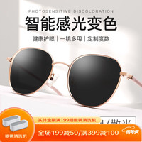 CHASM变色眼镜多边形近视眼镜男复古变色防蓝光可配散光护目眼睛片 玫瑰金 0度平光变色镜片