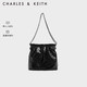  CHARLES & KEITH 秋季新品链条单肩腋下托特包小号流浪包包女包女士黑色 M　