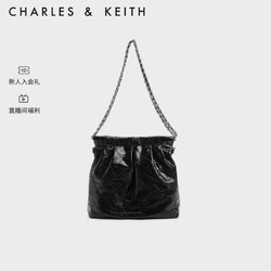 CHARLES & KEITH 秋季新品链条单肩腋下托特包小号流浪包包女包女士黑色 M