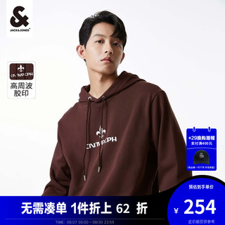 杰克·琼斯（JACK&JONES）秋季潮宽松重磅纯棉抽绳连帽金属质感印花卫衣男223333106 棕褐色-E15 165/88A/XS