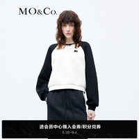 MO&Co.2023秋美式复古字母刺绣黑白撞色插肩袖卫衣MBC3SWST02 米白色 XS/155