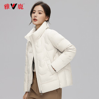 雅鹿立领羽绒服女2023秋冬季时尚休闲防风短款高领羽绒外套 大红 M