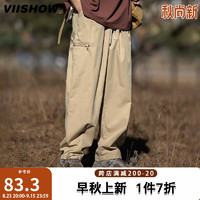 viishow工装裤男夏季日系休闲裤潮牌宽松直筒裤抽绳长裤 卡其色 M