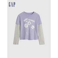 Gap女童秋季2023787257纯棉假两件长袖T恤儿童装运动上衣 白色 140cm(L)