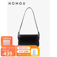 HONGU 红谷 包包女包2023新款牛皮时尚单肩腋下包百搭马鞍包 深红