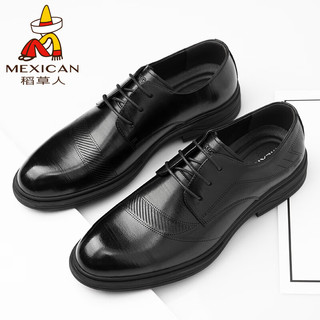 稻草人（MEXICAN）商务休闲鞋男士牛皮鞋男正装鞋德比鞋 111D73632 黑色 38 