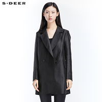 S.DEER 圣迪奥 S·DEER女款夏季两穿式气质时尚休闲外套双排扣直筒黑色翻领风衣
