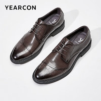 YEARCON 意尔康 男鞋男士亮面系带皮鞋商务正装舒适男单鞋 97576W 棕色 43