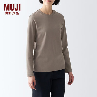 无印良品（MUJI）女式 双罗纹织 圆领 长袖T恤 打底衫 条纹T恤 BBC32A3A 深咖啡色 XS 150/76A