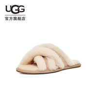 UGG 2023夏季女士休闲潮流交叉毛绒居家平底拖鞋 1123572 SAN|沙色 38