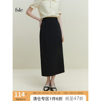 范思蓝恩 23FS12192 黑色气质高腰半身裙女夏2023新款直筒包臀长裙 黑色 M