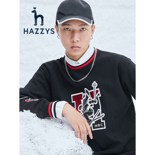 哈吉斯HAZZYS 冬季男士长袖T恤撞色字母运动易穿搭卫衣ABTZE00D493 黑色BK 185/104A 52