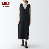 无印良品（MUJI）女式 双层织 无袖连衣裙 V领马甲裙BB2OZA3A 黑色 XS (150/76A)