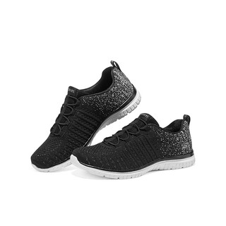 斯凯奇（Skechers）2023年秋季女一脚蹬休闲鞋健步鞋网布透气舒适 黑色/白色/BKW 35