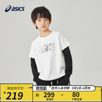 asics亚瑟士童装2023秋季男女儿童运动休闲logo侧标假两件针织T恤 10本白 110cm