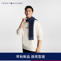 TOMMY HILFIGER 23秋季男装纯羊绒简约金属小标流苏边围巾AM0AM11509 藏青色DW6 OS