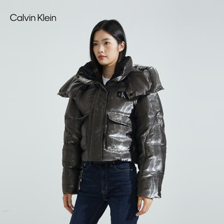 Calvin Klein Jeans23早秋女士时尚简约刺绣布标连帽夹棉外套J221878 0GK-瓦罐灰 XS