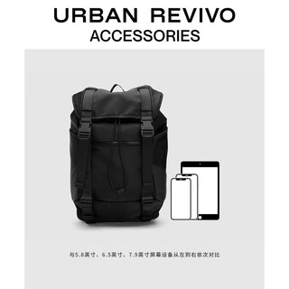 URBAN REVIVO2023秋季男士时尚户外抽绳大容量背包UAMB30016 黑色