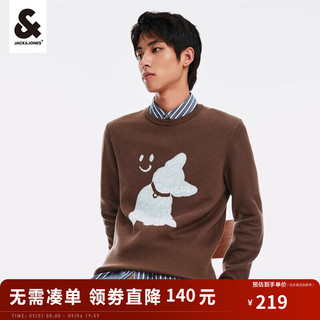 杰克·琼斯（JACK&JONES）秋季男士时尚舒适百搭卡通法斗犬图案圆领针织衫男223324043 褐色-E12 195/112A/XXXL