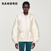 Sandro 2023秋季女装时尚棒球领光泽感棉服夹克外套SFPBL00872 米黄色 1